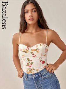 Women's Tanks 2024 Spaghetti Straps Chiffon Camis Cherry Floral Print Summer Crop Top Holiday Women Tank Sexy