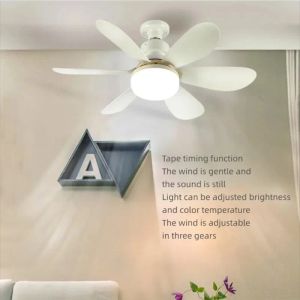 LED Lights E27 Screw Head LED Fan Light Remote Control Three Color Dimming Detachable Fan Leaf Living Room Bedroom Small Fan Light