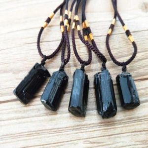 1pc Natural Crystal Black Halsband Schorl Pillar Tourmaline Raw Stone Pendants Fashion Jewelry Accessories Gift Qly938817633379