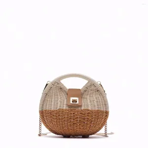 Umhängetaschen Dual Zweck Frauenbeutel Rattan gewebt Single Handtaschen Messenger Strohschale Sommer Beach