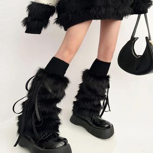 女性靴下パンクブラック肥厚模造毛皮の弓のレギンスブーツカバーハラジュクパーティーアクセサリー