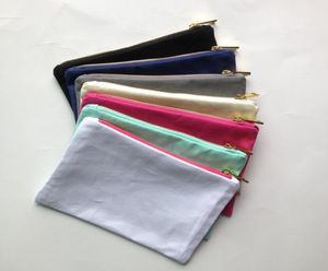 1pc 12oz blank cotton canvas bag bag with gold zip gold lining 7 colors 69in canvas cosmetic bag for diy print1850889