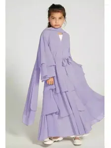 Etniska kläder Ramadan Chiffon Muslimska barn Abaya Girls Set Dubai Turkiet Islam Hijab Dress Khimar Bönkläder för kvinnor Kebaya Robe