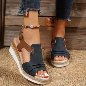 Sandały Patchwork Women Roman 2024 Otwarte palce klinowe platforma żeńskie buty vintage Streetwear Ladies Outdoor Walking Sandal