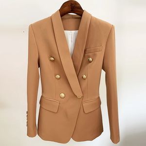 High Street Est Designer Blazer Jacket feminino Slim Metting Botões de leão de metal de peito duplo colar de xale 240424