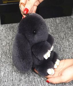 14cm Cute Pluff Bunny Keychain Rex Genuine Rabbit Fur Key Chains For Women Bag Toys Doll y Pom Pom Lovely Pompom Keyring4773475