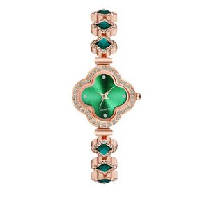 Pulseira de moda casual de relógios de punho de ouro rosa de luxo esmeralda Green Women quartzo es Diamond Dial Girls Gream