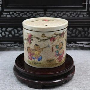 Decorative Figurines Chinese Famille Rose Porcelain Jar Pomegranate Kids Pattern Cricket Pot 4.13"