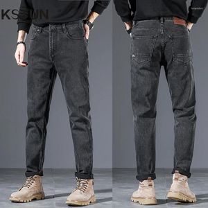 Mäns jeans stretch smal fit svart grå casual denim byxor streetwear hög kvalitet märke manliga byxor kläder homme hombre