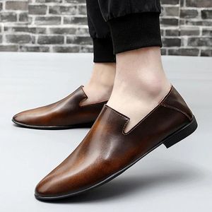 Casual Shoes Fashionable Pointed Toe Men's Comfortable Leather Party Square Heel Slip-on Loafers