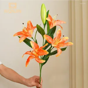 Decorative Flowers 75cm Long Lily Artificial Party Wedding Bridal Bouquet Fake Plant For Living Room Table Home Garen Decoration Real Touch