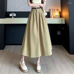 Skirts Coigarsam Women Long Skirt Spring 2024 Solid High Waist Apricot Color Khaki Black