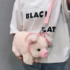 Pink Piglet Plush Bag Korean version stor kapacitet lady axel tecknad ins söt docka messenger handväskor crossbody 240423