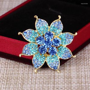 Broşlar renkli çiçek moda broş mavi rhinestone korsasage kadınsı kazak hırka pim düğmesi iğne eşarp tokası aksesuarları