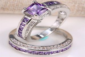 Inlaid Square Purple Crystal Zircon Princess Rings Set Trendy Ladies Full Zircon Engagement Ring Fashion Bride Jewelry Gifts1492905378319