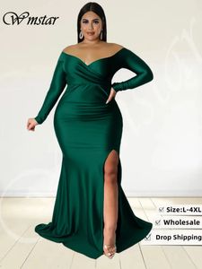 WMSTAR PLUS -storlek Party Dresses for Women Off Shoulder V Neck Slip Hem Elegant Birthday Outfit Maxi Dress Wholesale Drop 240425
