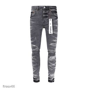 Lila varumärke mens jeans skrynkliga grå modebyxor streetwear rippade långa kx6t