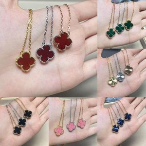 Designer Various 4 Four Leaf Clover Rose Gold Silver Necklace Jewlery Women Golden Jewelries Woman Charms Link Chain Mother Sister Valentine Gift Black Red Blue Pink