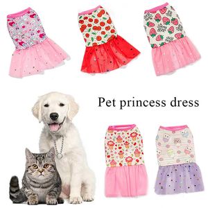 Filhote de caça de cachorro Dog Cat Lace Mesh Printing Dress Princess Wedding Small Dogs Cats Pet Apparel Clothing 240425