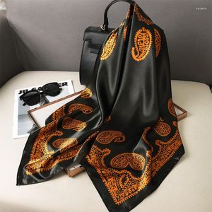 Scarves Paisley Print Bandana Head Women Scarfs Fashion Shawls Wraps Hijab Square Kerchief Silk Satin Neck Scarf For Ladies 90cm