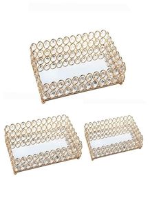 Crystal Rectangle Mirrored Cosmetic Vanity Jewelry Organizer Decorative Tray for Wedding Home Decoration 2103304474315