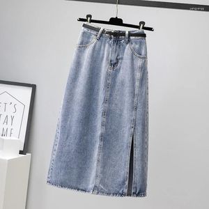 Kjolar kvinnor jeans kjol hög midja plus storlek bandage2024 sommar elegant koreansk stil kvinnor