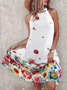 Casual Dresses 2024 Summer Women Elegant Loungewear Dress Simple Sleeveless Printing Patchwork Party Halter Sweet Ladies