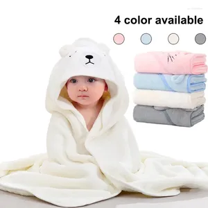 Blankets 80 80cm Children's Bath Towel Bathrobe Baby Hooded Swaddle Blanket Solid Color Cartoon Coral Velvet Super Soft