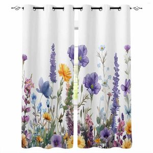 Curtain Flower Watercolor Daisy Lavender Curtains For Windows Drapes Modern Printing Living Room Bedroom
