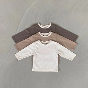 3327A Baby Bottoming Shirt Autumn Korean Långärmad solid färg Baby Boys T-shirt Match Girls Bottoming Shirt Topps 240423