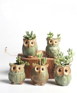 5 datorer Set Creative Ceramic Owl Shape Flower Pots Planter Desk Söt design Succulent Y2007231290311