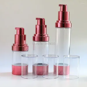 Butelki do przechowywania 10pcs/partia 15 ml 30 ml 50 ml narzędzia do makijażu Rose Rose Red Airless Pomp Pumpe Pakiet kosmetyczny z przezroczystą butelką do napełniania czapki