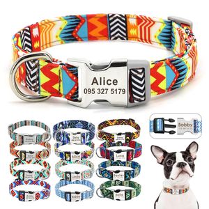 Adjustable Nylon Dog Collar Personalized Dogs Cat ID Collars With Engraved Name Buckle Antilost for Small Medium Large 240428