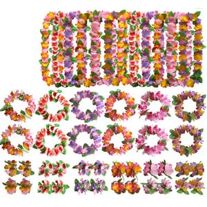 Dekorativa blommor 4st/set Hawaiian Flower Leis Garland Necklace Pannband Armband Diy Fancy Dress Accessories