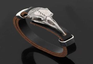 Link Popular Nordic Viking Pirate Skull Head crow leather stainless steel men039s Bracelet10671467551603