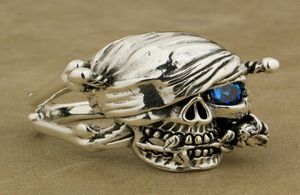925 Sterling Silver Pirate Skull Ring Rose Blue CZ Mens Biker Style 9W101 C181225015242296