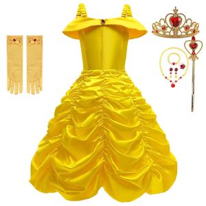 Flickor Princess Dress for Belle Halloween Cosplay Costume Kids Carval Fancy Clothes Children Wedding Party Layed Dresses 240413