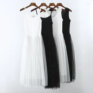 Vestidos casuais estrela de verão Vestido de malha de lantejoulas Mulheres doces tanques modais fêmea fêmea uma linha grande bainha de espaghetti strap vestidos