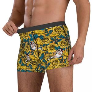 Underpants Rose Flowers Underwear Goldfinch Birds Males Boxer Brief Stretch Boxershorts High Quality Custom DIY Plus Size Panties