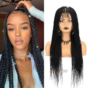 Synthetic Braid Lace Frontal Wigs Jumbo Knotless 360 Lace Front Box Braids Wig With Baby Hair Black Twist Wig Black Mix Burgundy 240430
