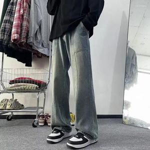 Jeans masculinos Design preto e estilo vintage 2024 Primavera no verão Straight perna calça casual zíper bolsos folgados hombre