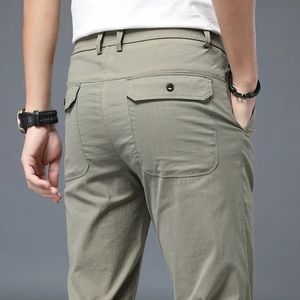 Koreański styl mężczyźni Casual Pants cienki lato regularny fit cargo elastyczna talia Czarna moda szary Khaki883 240429