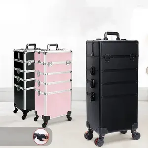 Dekoracyjne figurki profesjonalne 4 na 1 duże aluminiowe makijaż pociąg do pociągu do paznokci Organizator Zamknięty wózek Rolling Trolley