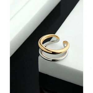 Japans niche design is cold and simple. Two-color double-ring ring female opening 240424