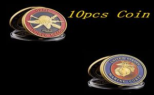 10PCSアーツアンドクラフトUS海兵隊チャレンジフォースRECON USMCミリタリーゴールドメッキコインコレクション9621189