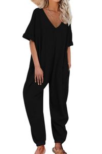 VNECK -Jumpsuit kurzärmelige lange Leggings lose sitzende Arbeitskleidung Hosen 240424