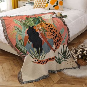 Women Leopard Throw Blanket Multifunction Beach Sofa Covers Cobertor Tassel Dust Cover Air Conditioning Blankets For Bed deken 240419