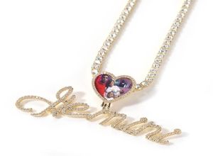 Hip Hop Iced Out Zircon Custom Letter Picture Pendant Gold Silver Plated DIY Memory Commemorative Medal Necklace3221775