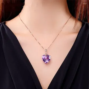 Pendant Necklaces Fashions Luxury Classy Heart Shape Rose Gold Color Amethyst Stone Party For Women Statement Jewelry