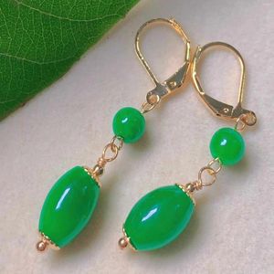 Dangle Ohrringe natürliche Jadeit-Barrel-Perlen Grüne Jade Eardrop Gold Ohrring Party Unisex Clip-on Formal Bohemian Ohrmanschette Custom